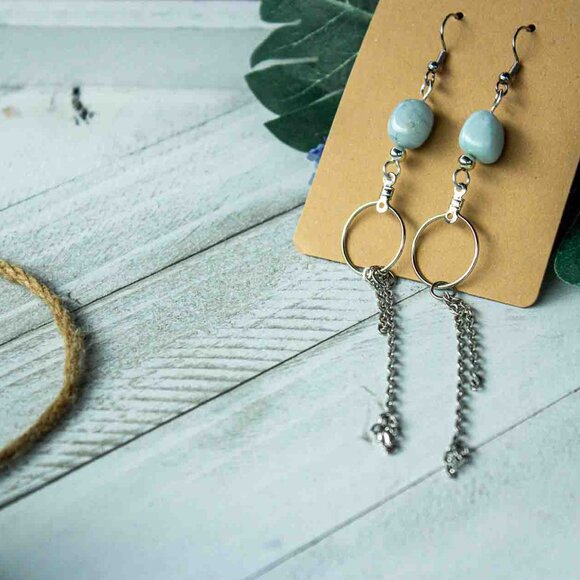 Aquamarine Silver Chain Dangle Earrings - Picture 13 of 15